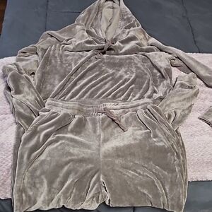 Velvet Hoodie and Jogger Set in Taupe